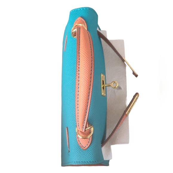 Mini Top Handle Satchel Bag - Turquoise and Orange - Picture 10 of 12